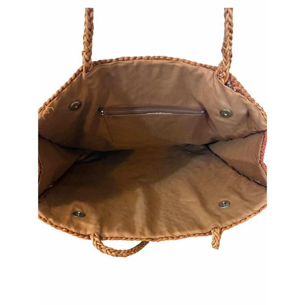 Vintage Handwoven Raffia Tote Bag Market Beach Shopper Natural Woven Boho Tan - Picture 6 of 11